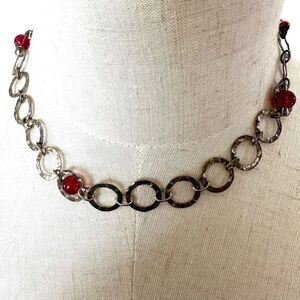 Silver tone and red  circle choker  necklace